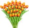 30PCS Real Touch Artificial Tulips, 13.5 Inch Silk PU Fake Tulip Flowers Bouquet Stems for Spring, Easter, Wedding, Mother’s Day, Home & Table Centerpiece Decorations (Sunset Color)